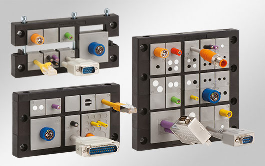 Classic centrally split cable entry frame. Suitable for cut-outs of heavy multi-pin connectors.Available as single, double or multi-row versions.