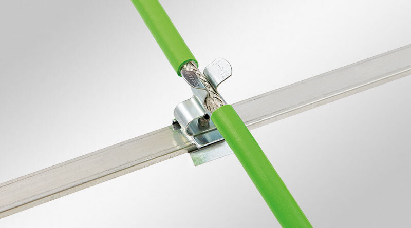 EMC shield clamps for 10 × 3 mm bus bar, pluggable