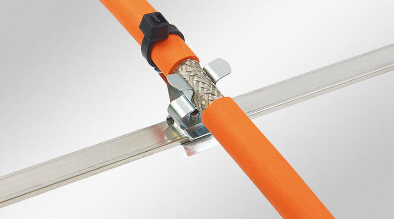 EMC shield clamps for 10 × 3 mm bus bar, pluggable