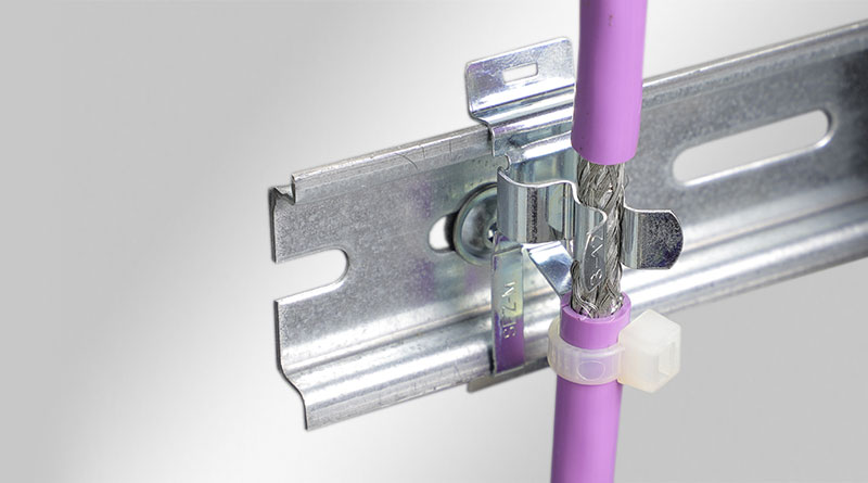 EMC shield clamps for 35 mm top hat DIN rail, pluggable