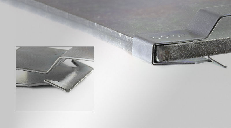 EMC shield clamps for metal sheet edges, pluggable